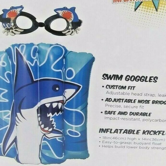 Aqua Splash Shark Bite Swim Goggles And Inflatable - Picture 2 of 3